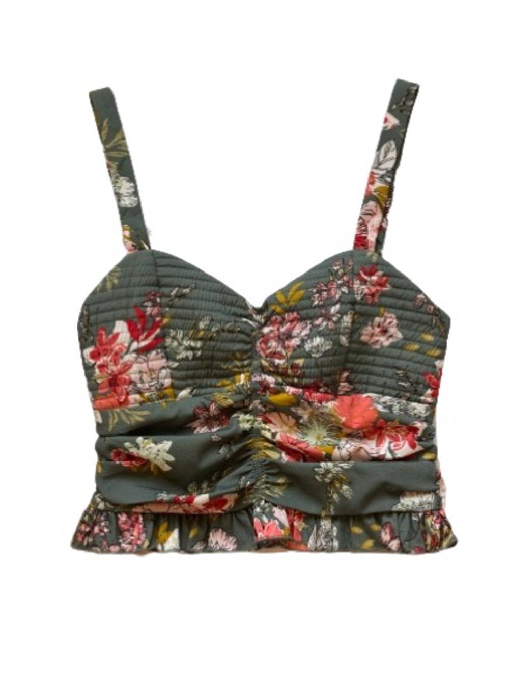 Band of Gypsies Sage Green Floral Bustier Smocked Crop Top Tank Size S